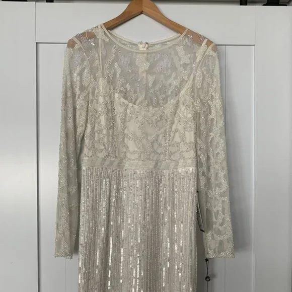 chinese dress ladies Adrianna Papell boat illusion neck bell sleeve embellished zipper back –  Curated Brands main image 1